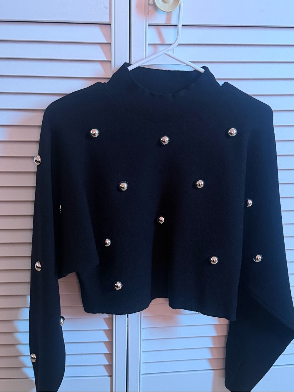 Mango Black Cropped Sweater with Silver Bead Embellishments